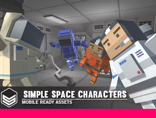 Simple Space Characters - Cartoon Assets 1.0立方体风格太空科学家动画