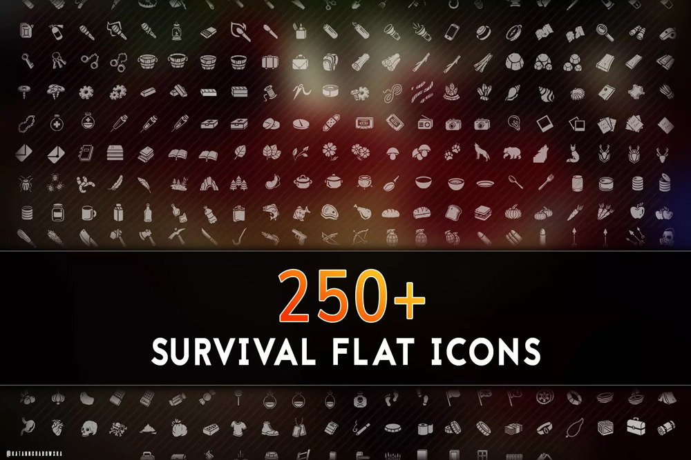 250+ Survival Flat Icons 1.0生存游戏平面图标2D素材