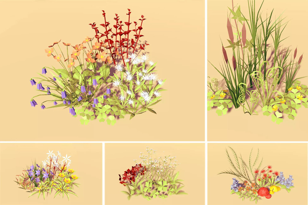 Low Poly Trees Pack - Flowers2 1.0花草蘑菇草本植物模型