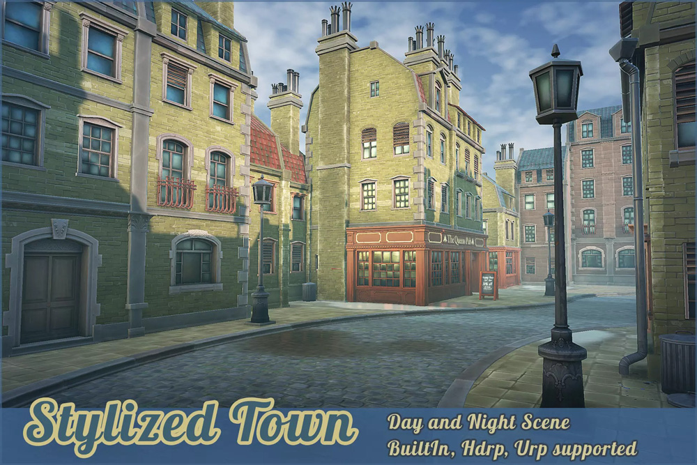 Stylized Town 1.0 风格化城市小镇白天黑夜场景模型