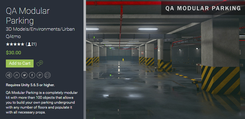 QA Modular Parking 1.01 unity3d asset    地下车库停车场景模型