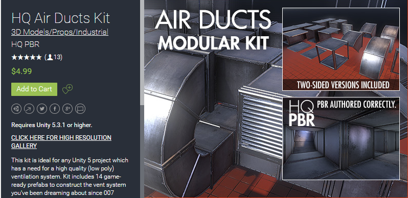 HQ Air Ducts Kit 1.2 unity3d空气管道通风系统