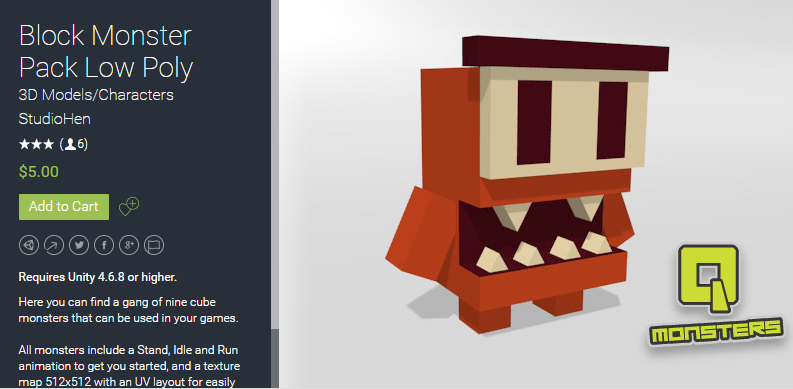 Block Monster Pack Low Poly 1.2 unity3d asset