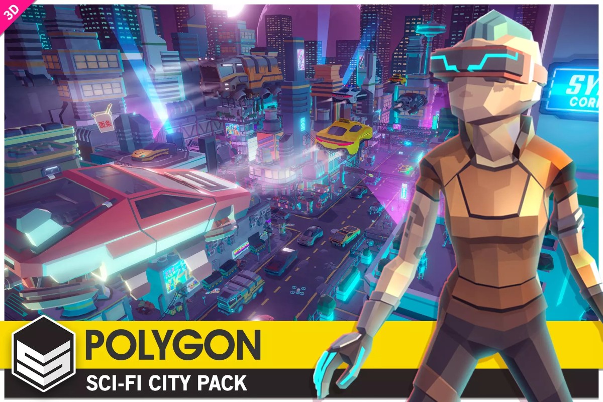 POLYGON - Sci-Fi City Pack v1.18    卡通科幻城市人物场景