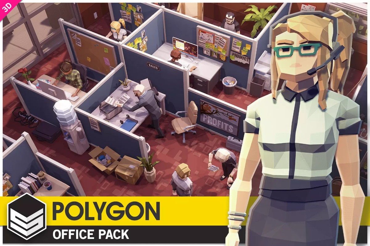 POLYGON - Office Pack v1.03   卡通低模公司办公摄影棚厨房场景