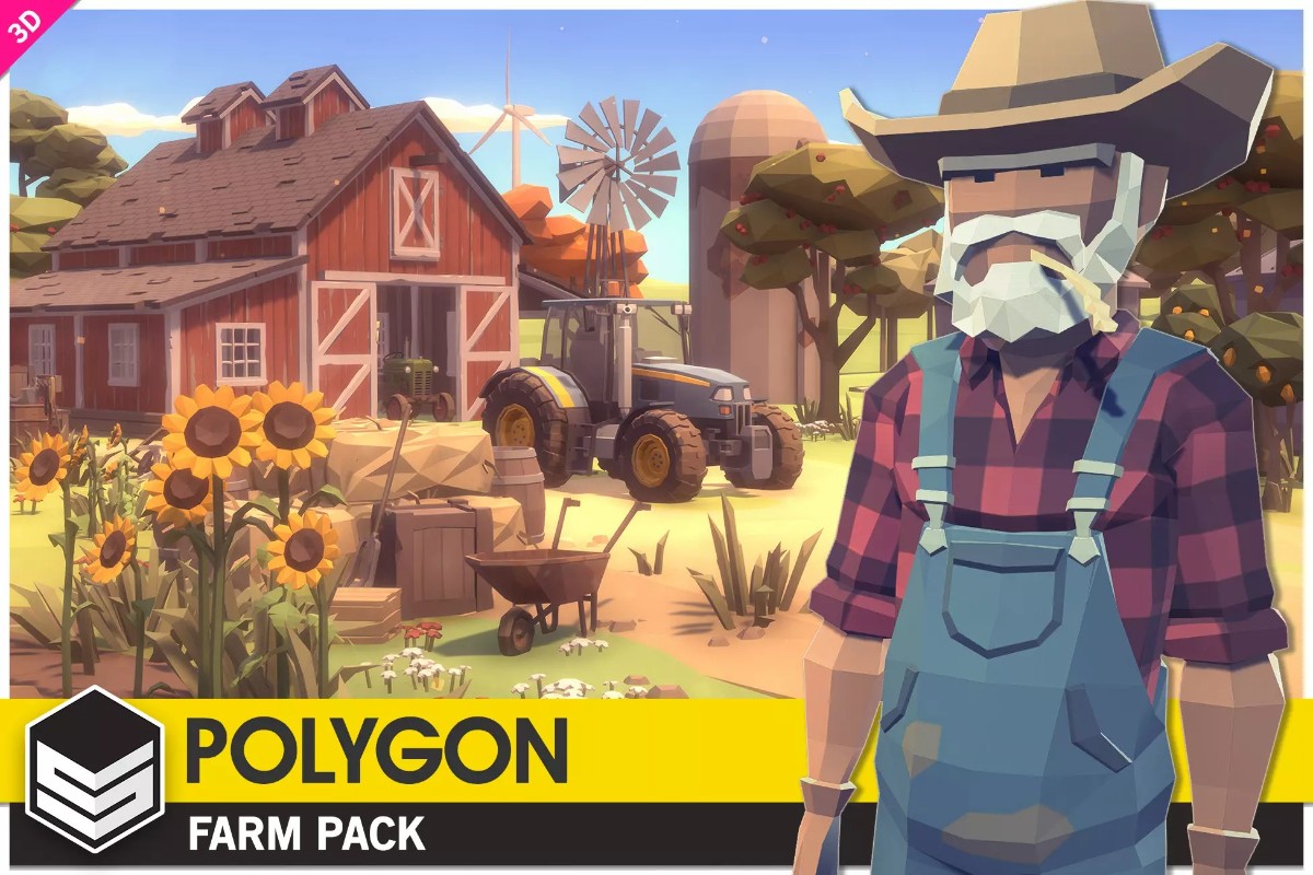 POLYGON - Farm Pack v1.1    卡通低多边形农场建筑人物场景