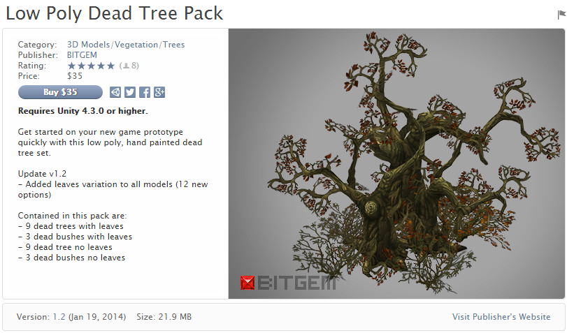Low Poly Dead Tree Pack unity3d    枯树包