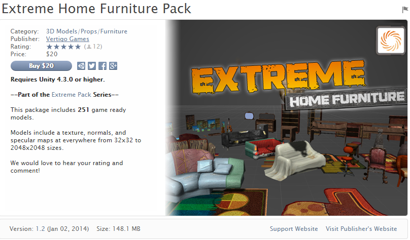 Extreme Home Furniture Pack unity3d    家庭家具