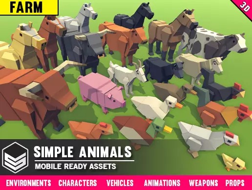 Simple Farm Animals - Cartoon Assets 1.0    卡通低多边形动物
