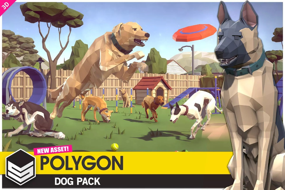 POLYGON - Dog Pack Low Poly 3D Art by Synty 1.0     动画狗