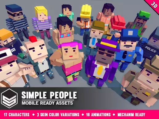 Simple People - Cartoon Characters v1.32立方体风格角色模型
