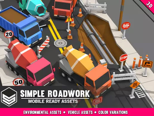 Simple Roadwork - Cartoon City 1.02卡通道路道具工程车卡车模型