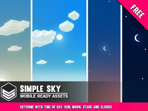 Simple Sky - Cartoon Assets 1.0 卡通天空场景云彩太阳星星免费